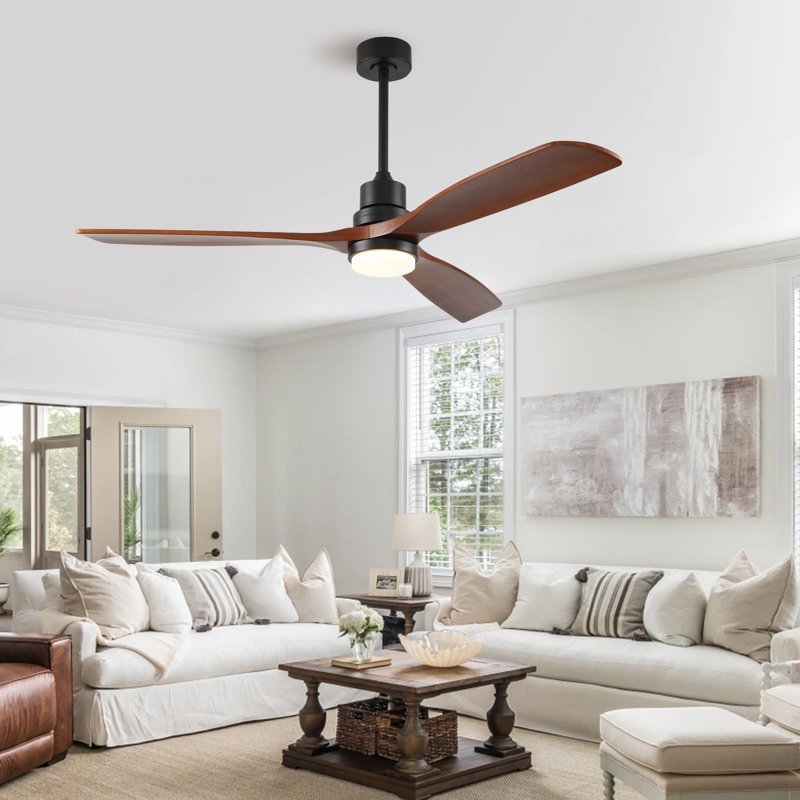 60''Solid Wood Blades dimmable Ceiling Fan with Lights and Remote Control 