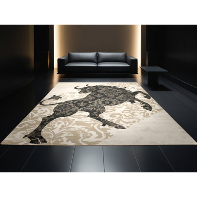 Tapis damassé classique minotaur en lin beige lavable à la machine Flemington