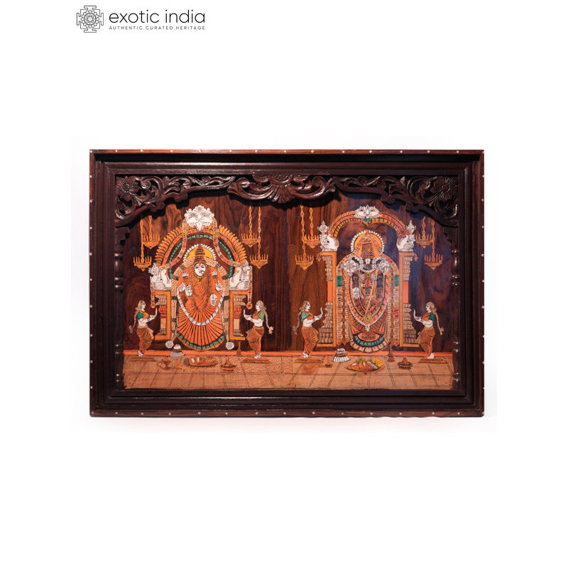 Panneau mural incrusté en bois 36 "36" Balaji & Padmavati