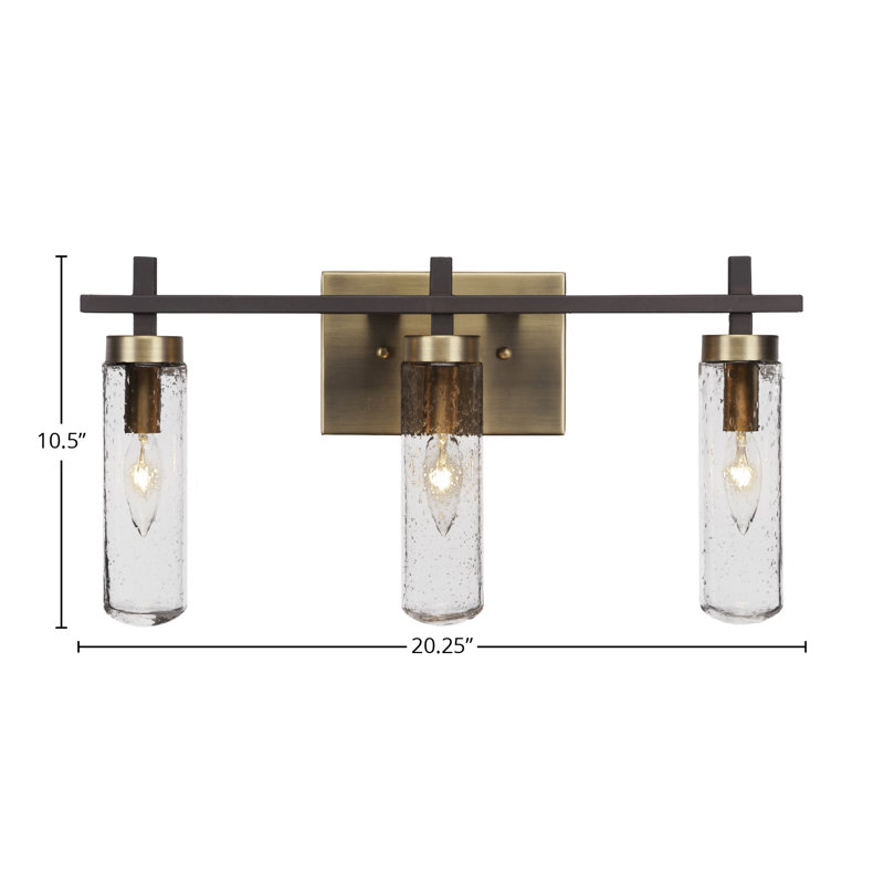 Salinda 3 Light Bath Bar, Espresso/Brass, Clear Bubble
