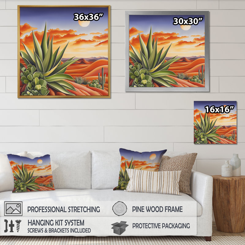 Cactus mexicain, paysage de cactus III - décoration murale cactus floral, H 36 po x l 36 po, Brun