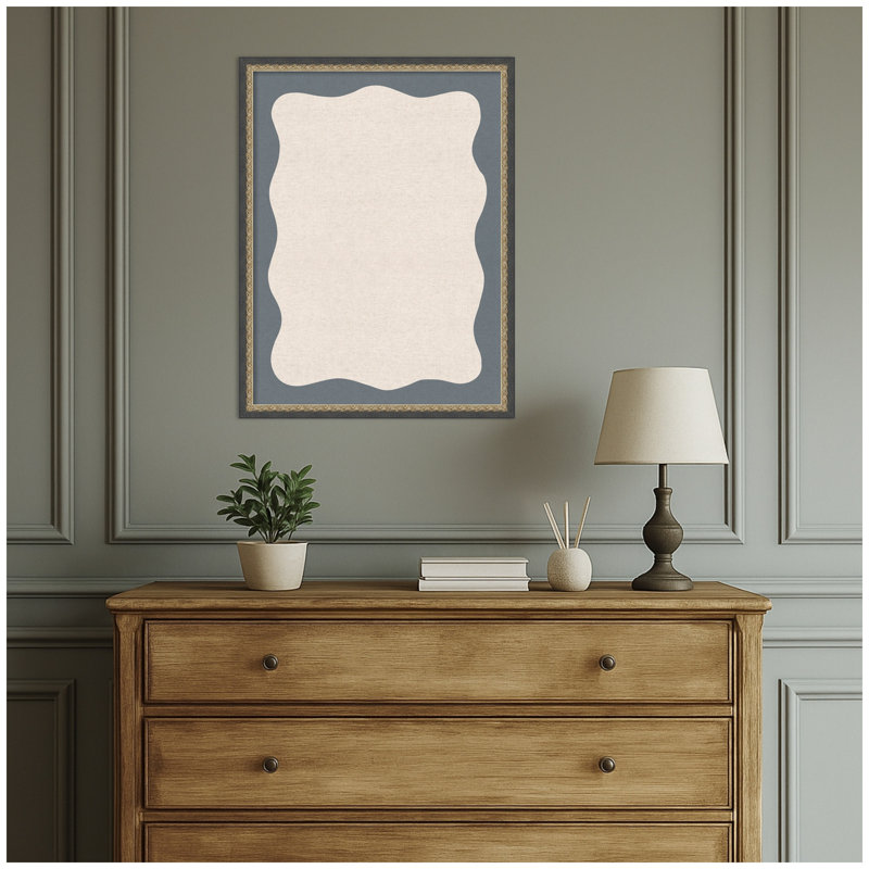 Tableau d'affichage en lin encadré en tissu, Matinée bronze noir, Bleu marine / beige, H 25 po x l 19 po x P 1,5 po