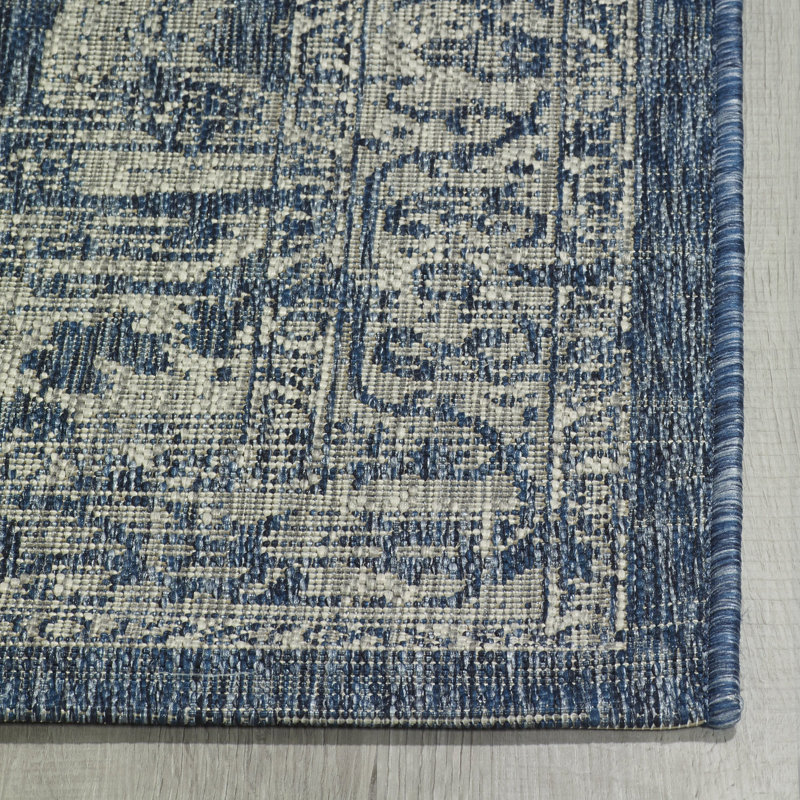 Outdoor Rug - Waterproof Easy to Clean Stain Resistant - Patio Indoor Outdoor Porch Deck Balcony Entryway - Vintage Distressed - Gorgan - Blue