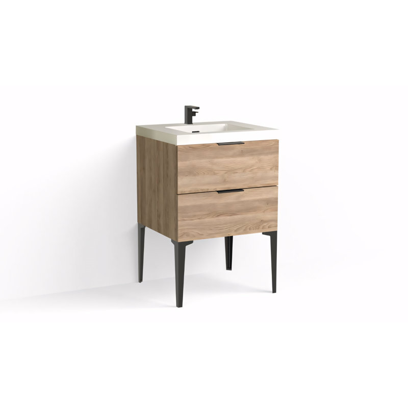 Avila 24" W Freestanding Single Bathroom Vanity with Dean Leg, Matte Black, Gloss White/Single, White Acrylic