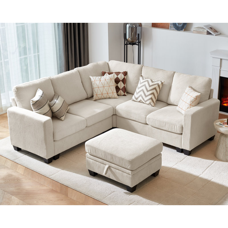 Latitude Run® Modular Sectional Couch| Corduroy L Shaped Sleeper Sofa, Sofa Bed Convertible Chaise With Storage Ottoman For Living Room Modern Furniture, 6 Seater Sleeper