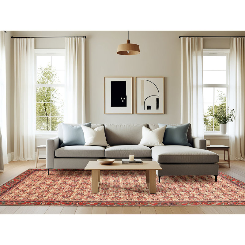 Tapis traditionnel rouge / beige Artem, Rectangle 6 pi x 9 pi