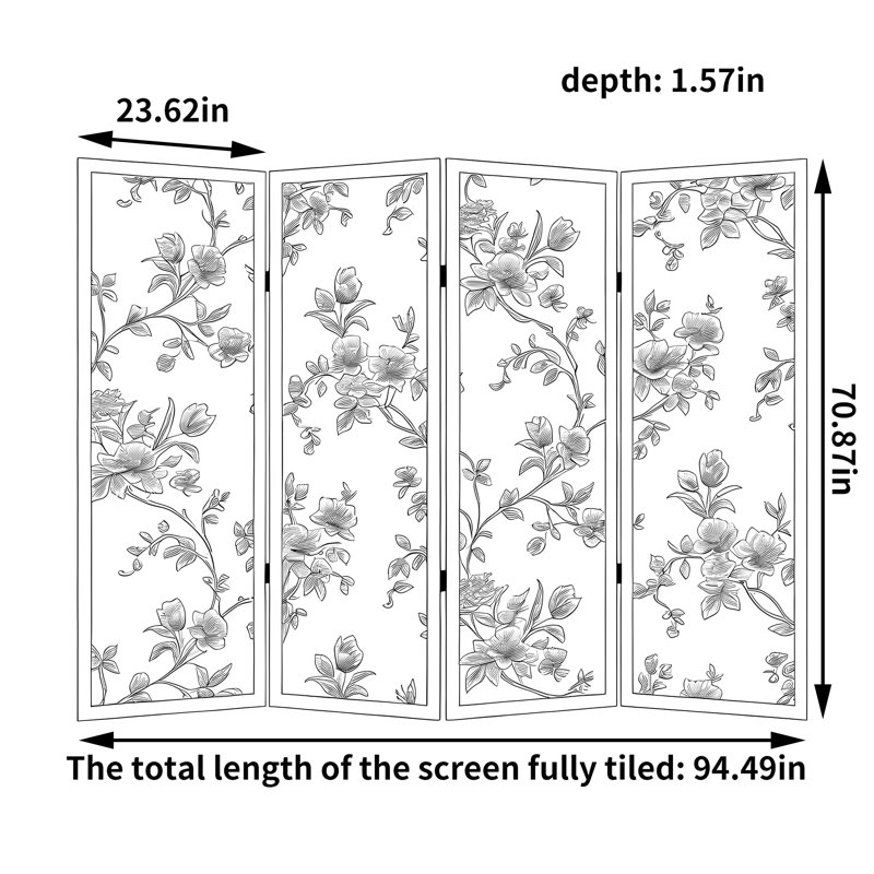 Écran floral rétro, H 70,87 po x l 94,49 po x P 1,57 po