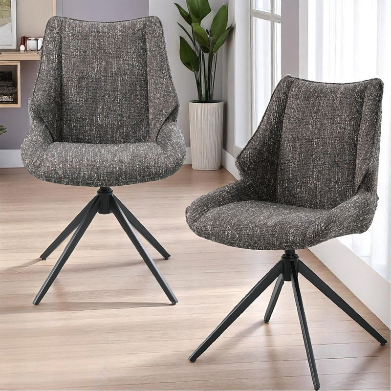 Chaise d'appoint en chenille brun / gris avec pivot (ensemble de 2)