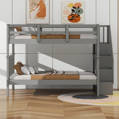 Lit superposé double en bois avec rangement
