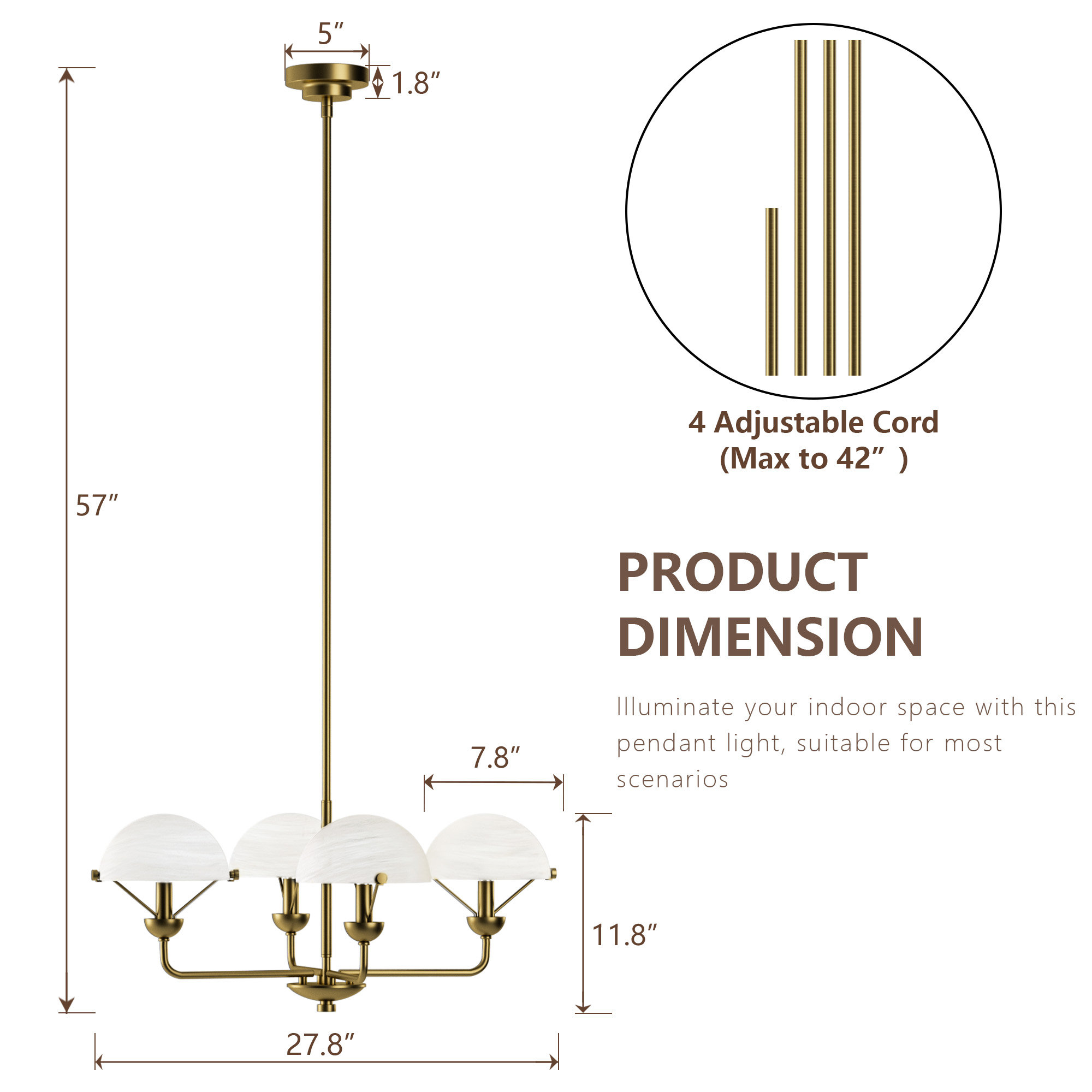 4-Light 28"W Modern/Traditional Chandelier With Metal, Feature Glass/Metal Shade For Dining Room Or Kitchen Island