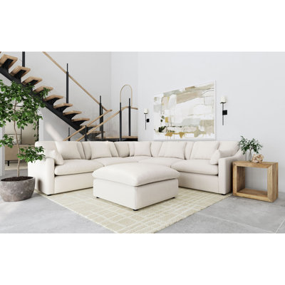 Canapé modulaire rembourré de six pièces, coussins réversibles en mélange de plumes, accoudoirs, surpiqûres sur mesure, à usages multiples, et canapé modulaire confortable, repose-pieds, pièce