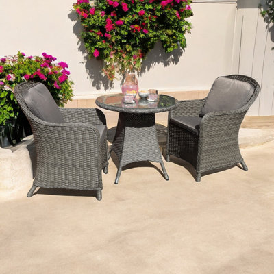 PARIS 2 Seater Carver Bistro Set 75cm Round Table With 2 Imperial Chairs including Cushions