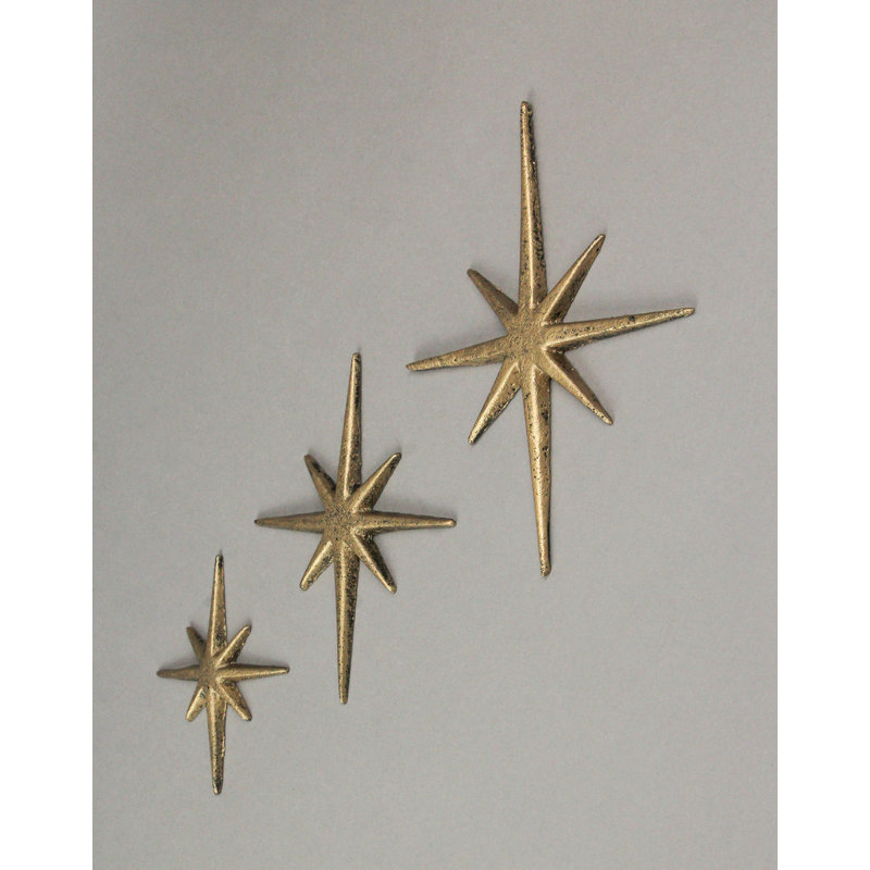Décoration murale 3 pièces en métal Atomic Starburst, Doré