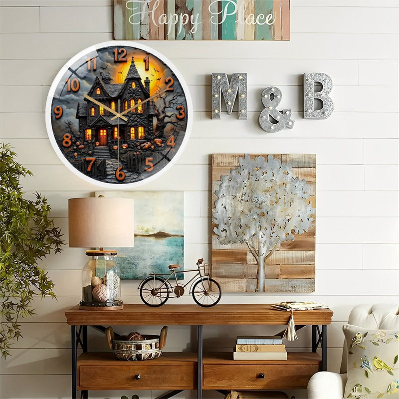 Horloge murale d'Halloween - horloge murale moderne en verre 12 po