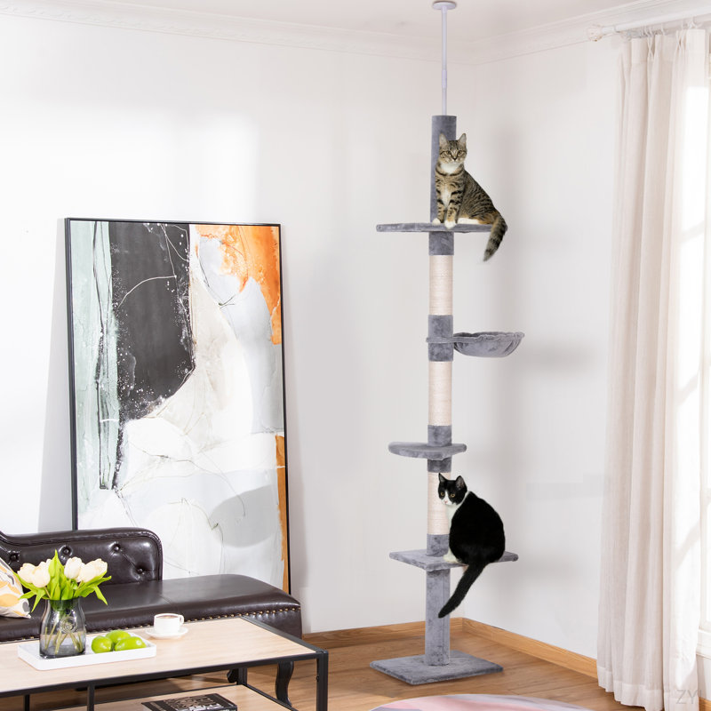 Arbre à chat à hauteur ajustable 9 pi Pawhut - gris et blanc