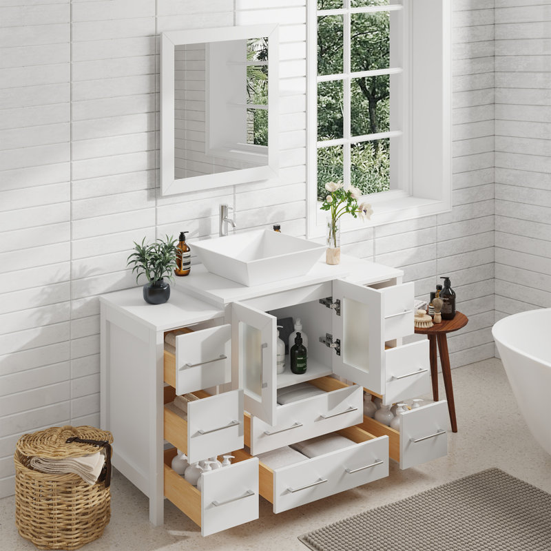  48" W x 18.5" D x 31.1" H Single Bathroom Vanity Set with Mirror, White