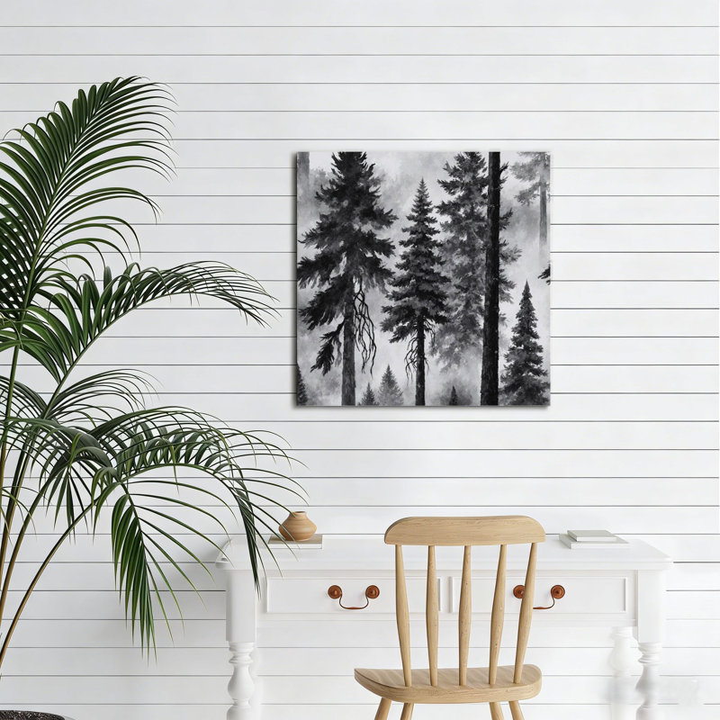 Pine Forest In Mist, Built-In Wooden Frame Wall Art, 16 X 16