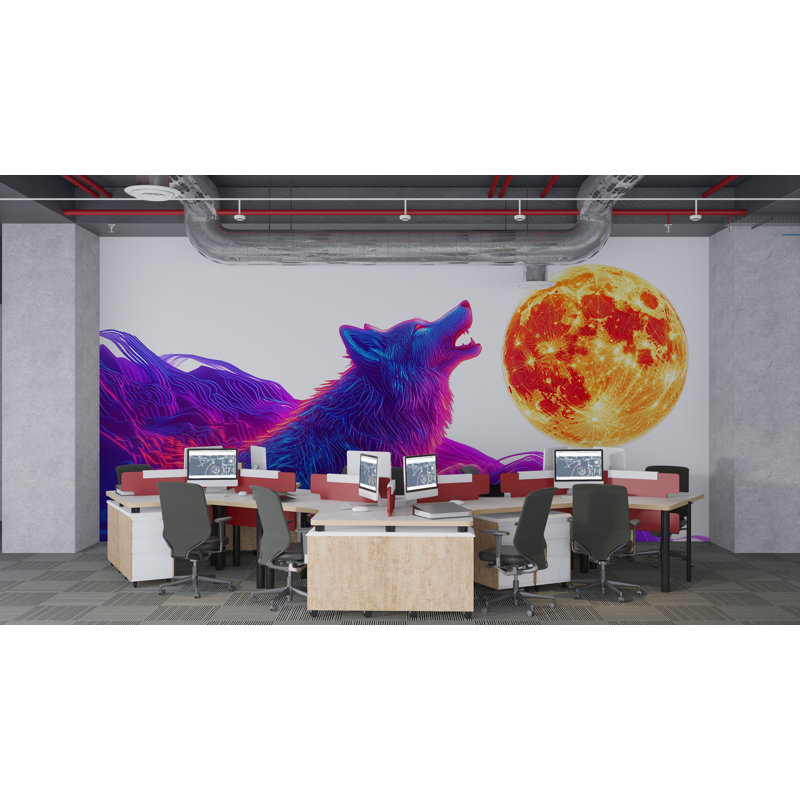 Décoration murale loup néon, H 24 po x l 13 po