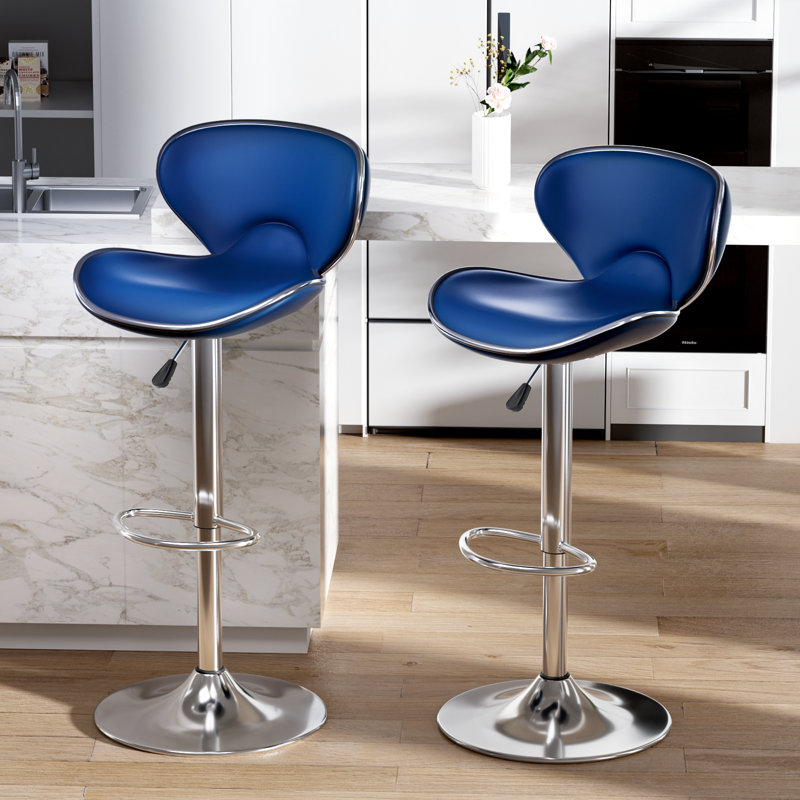 Tabourets de bar à hauteur de comptoir Modern, Argent argent, Bleu