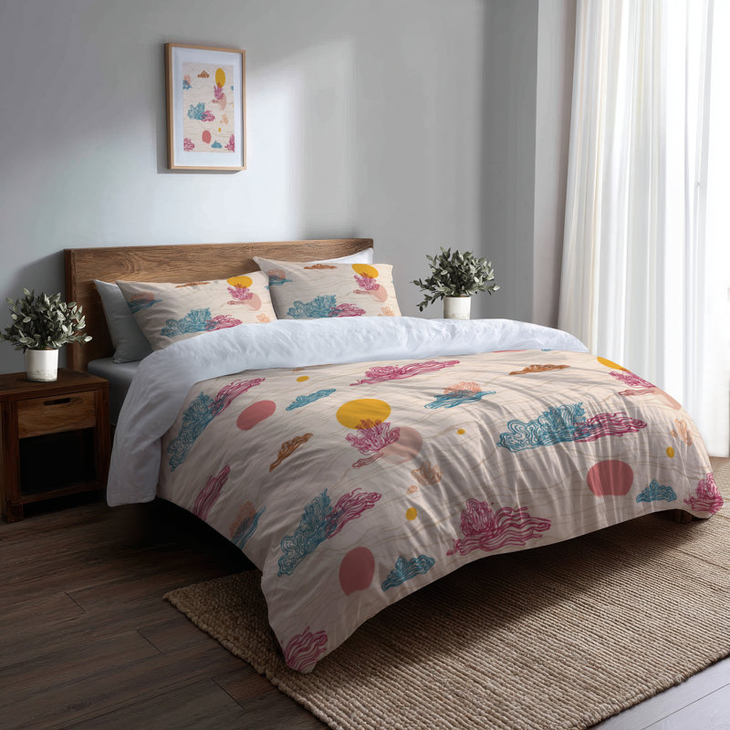 Ensemble de housse de couette à motif abstrait corail à motif de corail abstrait 3 pièces