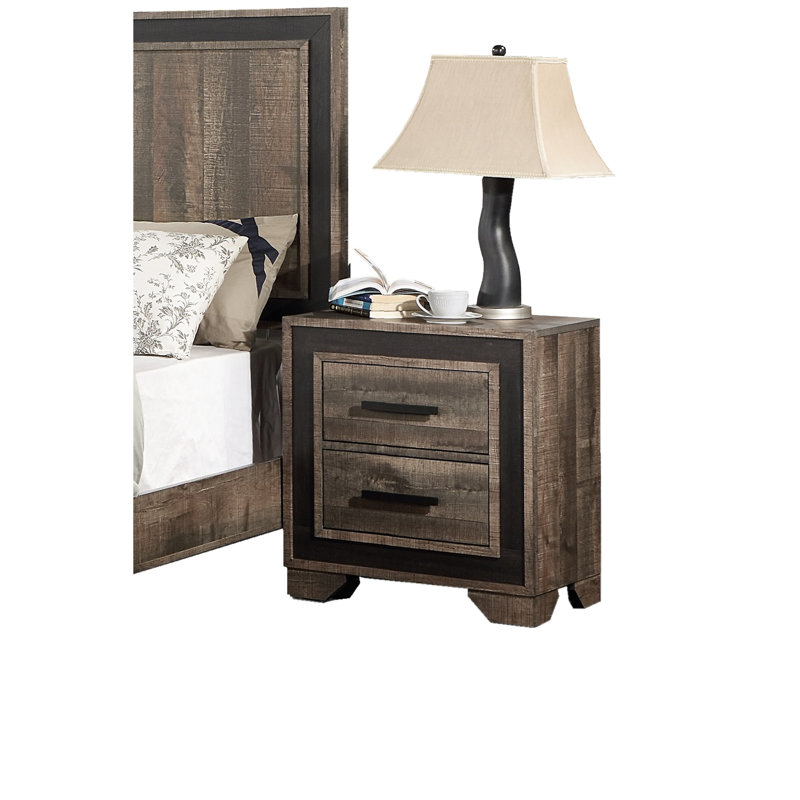 Table de chevet moderne avec placage en chêne avec 2 tiroirs