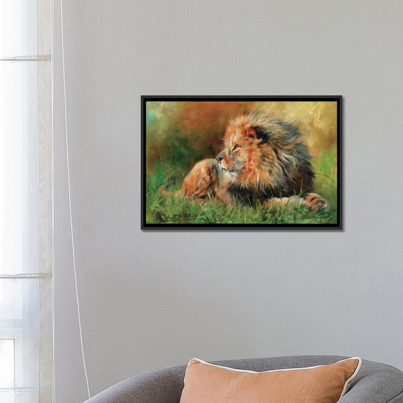 «Lion Full», reproduction d'impression sur toile, H 18 po x l 26 po x P 1,5 po, Toile avec cadre noir, Pas de tapis