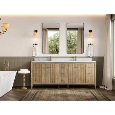 Atlanta Teak 84 In. W X 22 In. D Double Sink Bathroom Vanity In Light Graywashed With Cove Edge Quartz