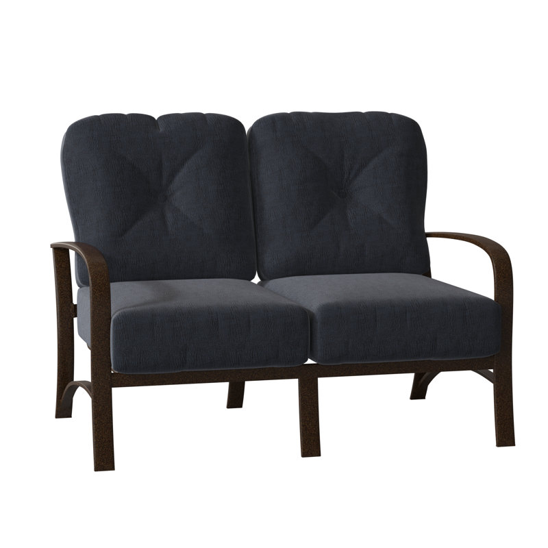 Fremont Outdoor 2 - Seat Loveseat, Chestnut Brown, Spectrum Denim Sunbrella® Plainweave