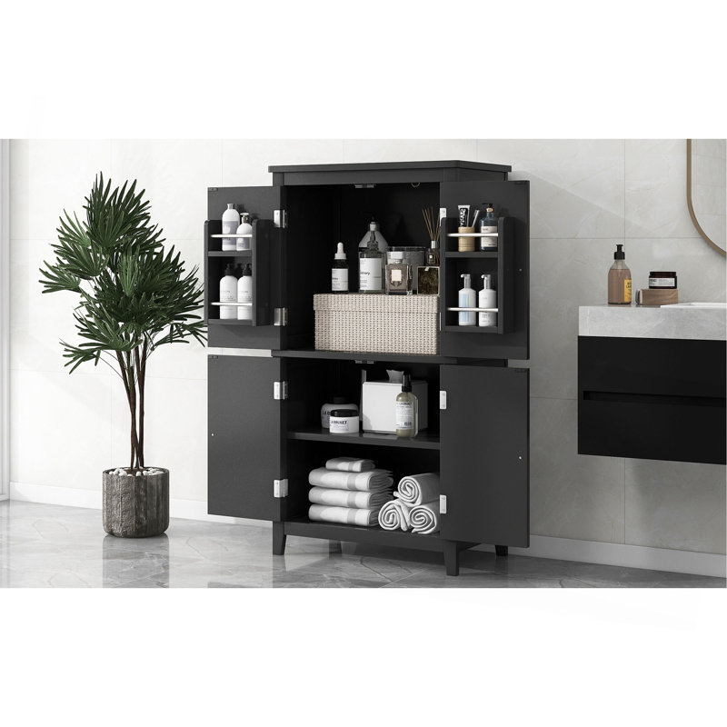 Elegant Bathroom Floor Storage Cabinet, Bathroom Storage Unit, Freestanding Cabinet With 4 Doors, Adjustable Shelves, Adaptable Shelves
