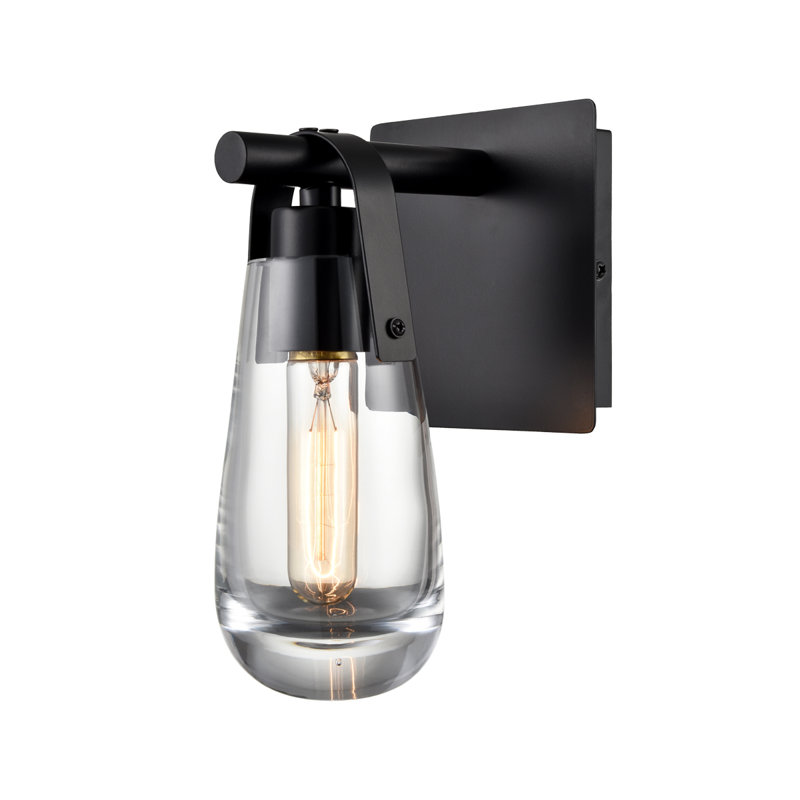 Applique murale noire avec abat-jour en verre transparent