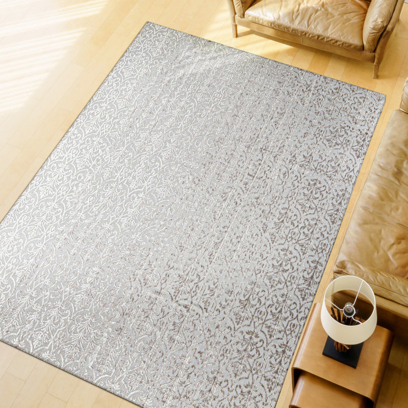 Jakat Damask Area Rug in Silver