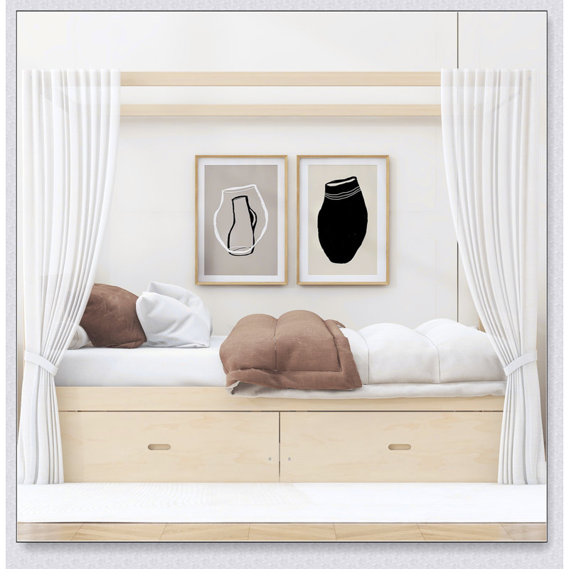 Wooden Canopy Bed With Storage Drawers, Naturel, Très grand lit