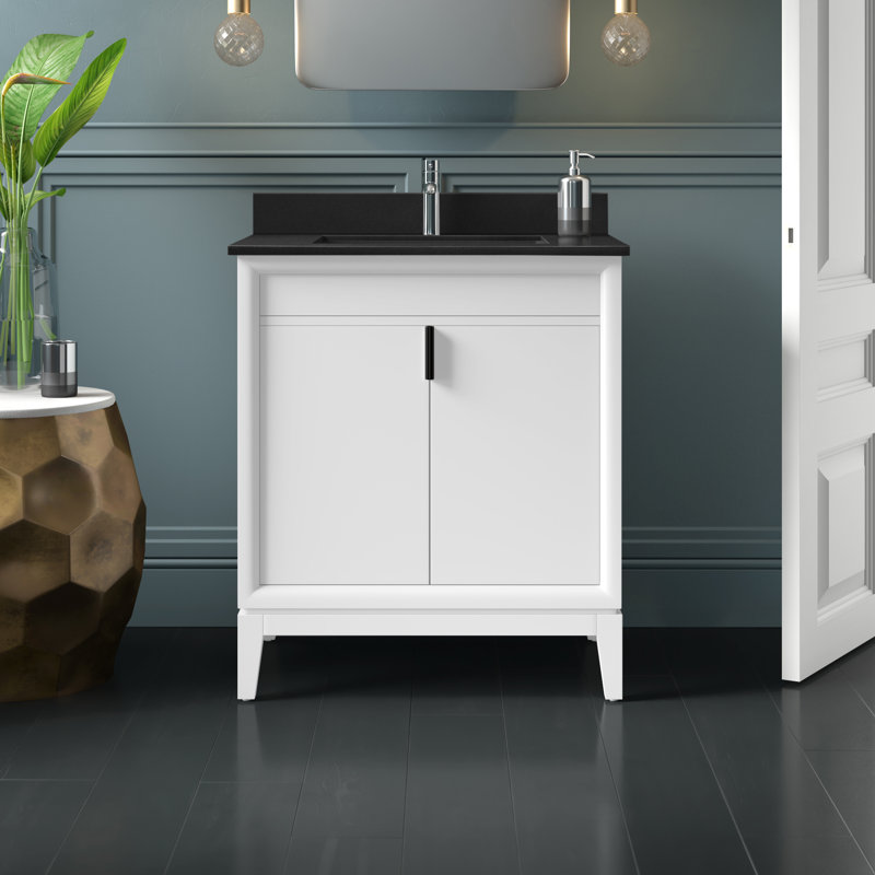 Ensemble de meuble-lavabo simple 31 po Emma, Marbre blanc de Carrare, Blanc