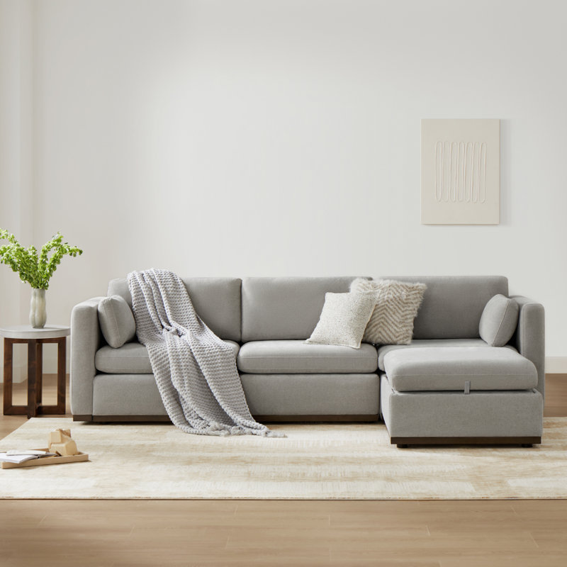 4- Piece Modular Sectional with Ottoman, Dove Gray Polyester