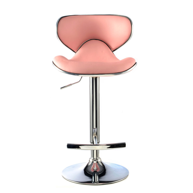 Sophie Swivel Upholstered Adjustable Height Counter Stool with Metal Frame, Chrome/Pink