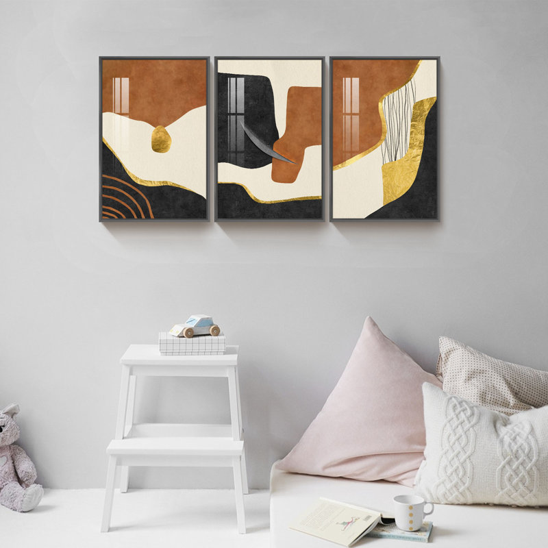 Boho, reproduction d'art encadrée sur toile 3 pièces, H 16 po x l 36 po x P 1 po, Cadre noir