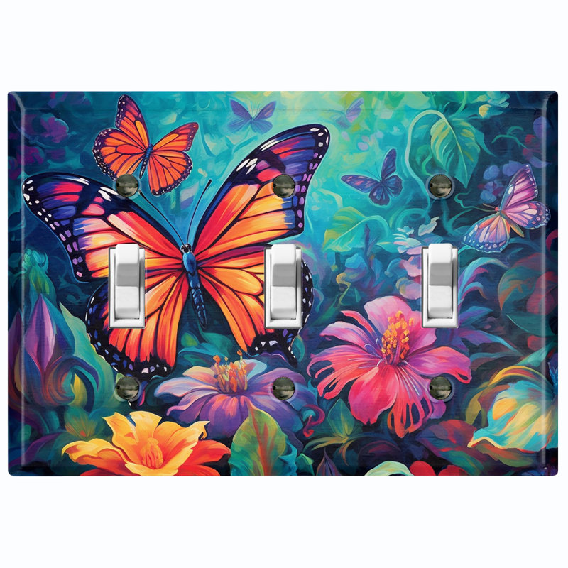 Plaque murale colorée à 3 bandes colorées, famille de papillons multicolores