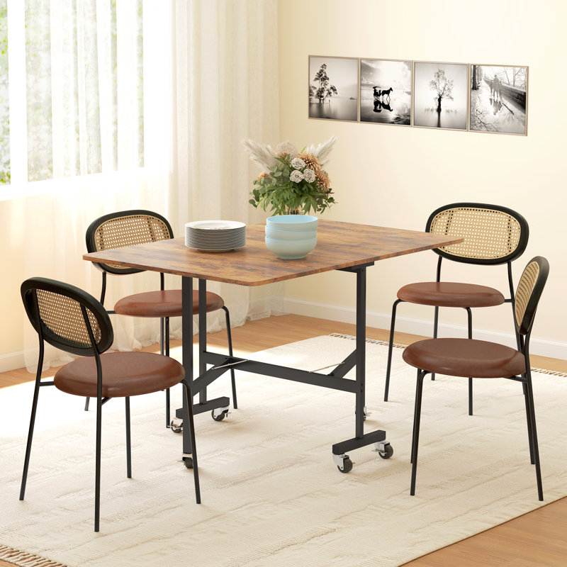Metal Base Dining Table, Rustic Brown