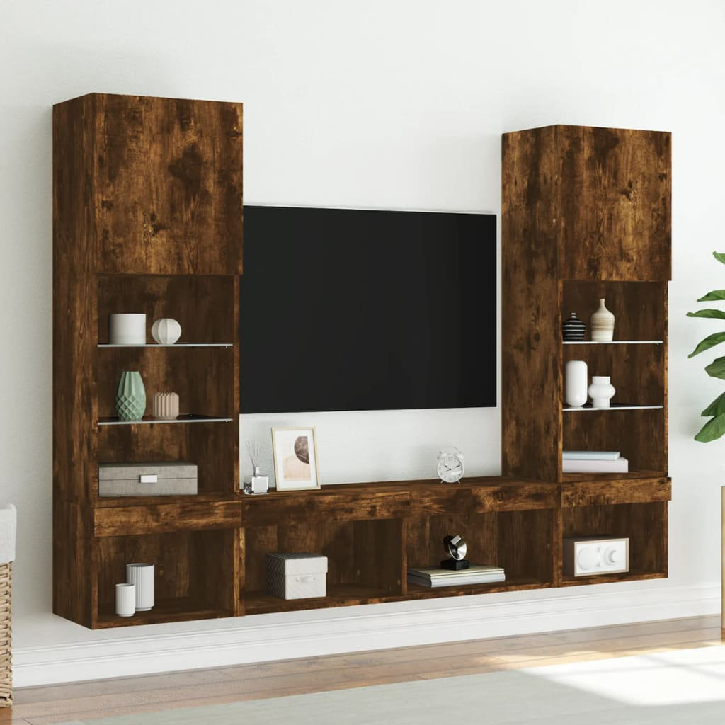 5 Piece TV Wall Units With LED Engineered Wood
