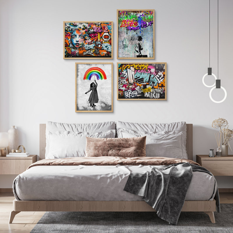 «Colorful Street Graffiti Banksy Kid», œuvre d'art moderne, impression encadrée, affiches, salle de bain, petit art mural