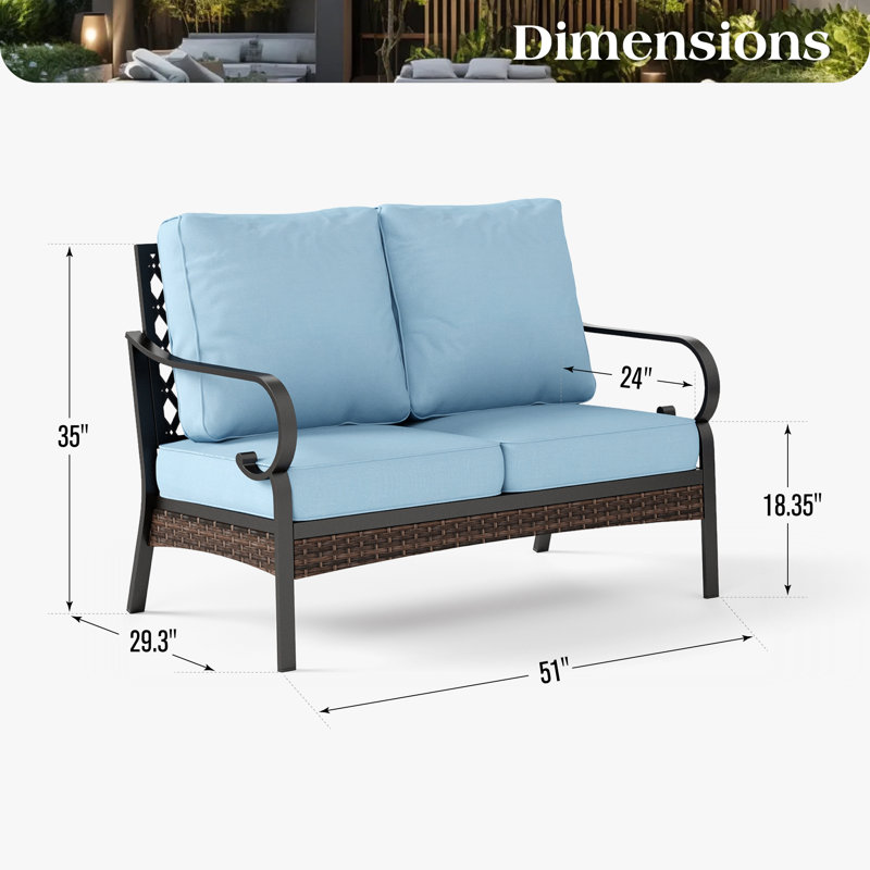 51'' Outdoor Loveseat With Cushions, Blue