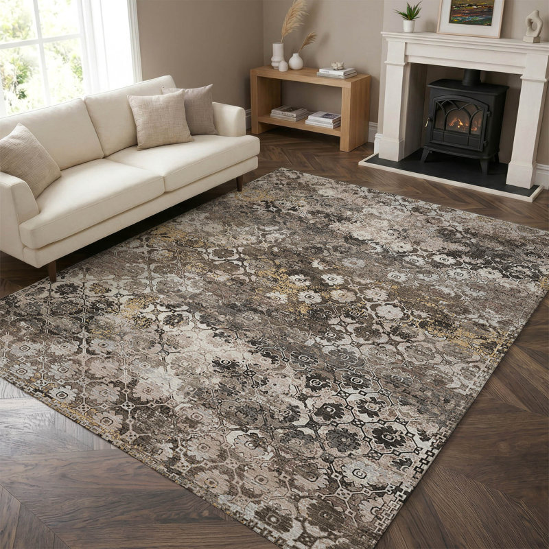 Tapis traditionnel lavable à la machine Premium Premium AMF2433, Brun, 5' x 7'6"