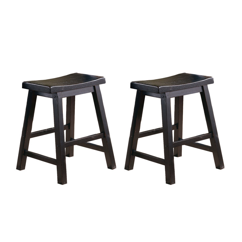 Casual Dining Saddle Seat Stools 2Pc Set Solid Wood  Finish Home Furniture, Black