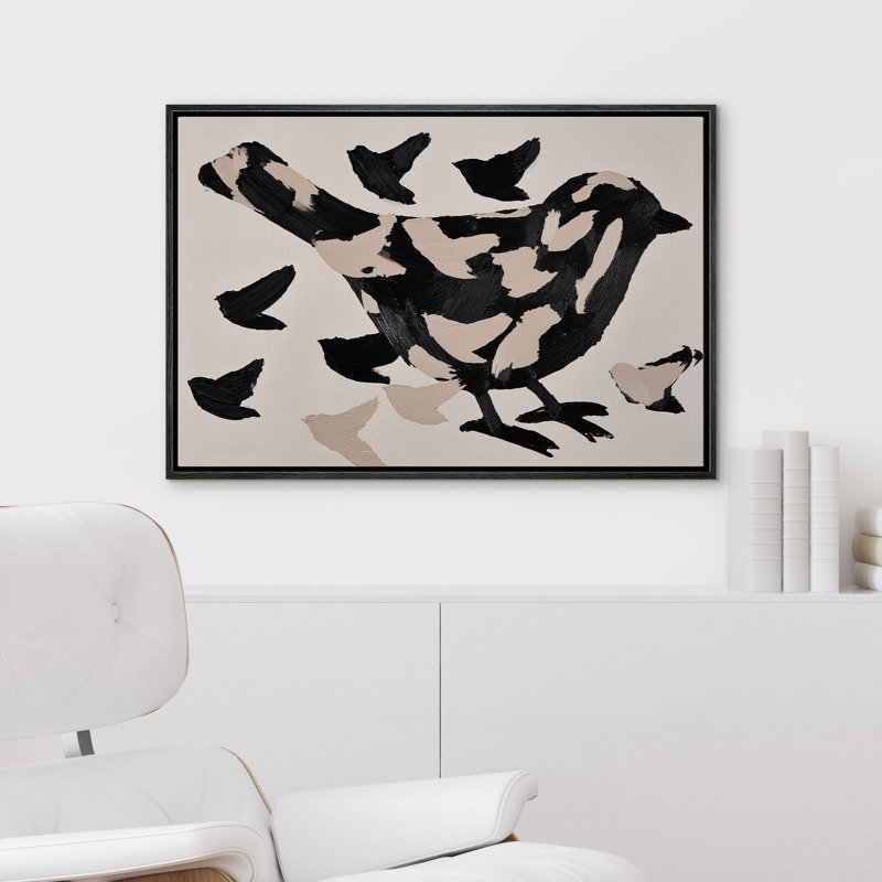 «Modern Minimal Bird Silhouette», reproduction d'art sur toile encadrée de la chambre principale, H 16 po x l 24 po, Noir