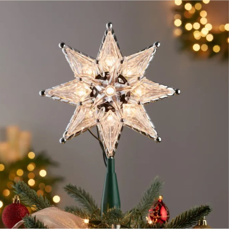 Clear Plastic 10-Light 8-Point Star Christmas Tree Topper