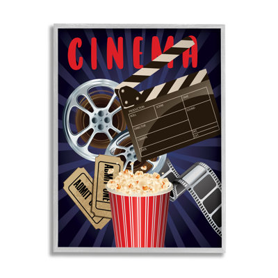 " Cinema Movie Reel Popcorn Entertainment Sign " Graphic Art Print