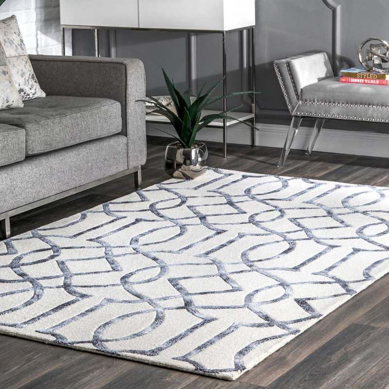 Geometric Wool Hand Woven Area Rug, Rectangle 152 x 244cm