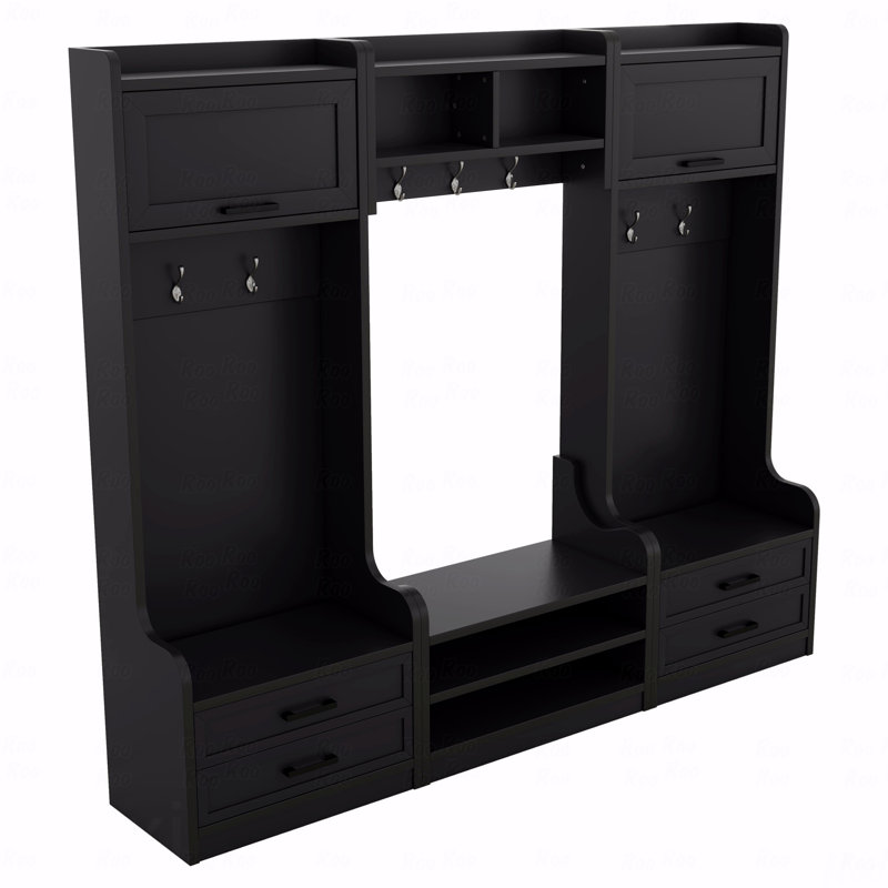 4-In-1 Detachable Hall Tree With Storage And 7 Hooks, Multiple Functions Hallway Coat Rack With Storage Drawers And Cabinet, Shoe Bench For Entryway Hallway