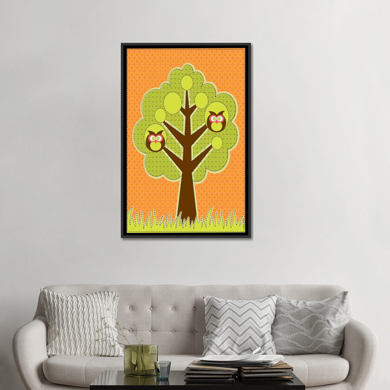 Art sur toile, hiboux dans l'arbre, H 48 po x l 32 po x P 1,5 po, Cadre noir