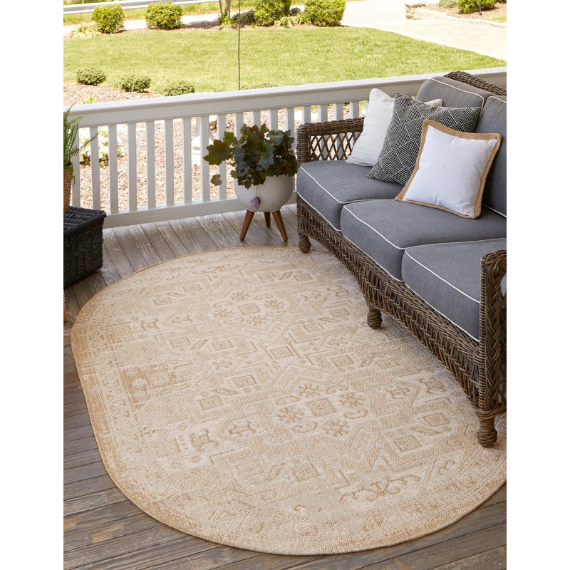 Outdoor Chand Area Rug Ivory Color, Oval 7'10" x 10'
